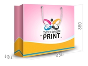 заказать печать Бумажный пакет тираж 400 горизонтальный, А3 формата , размер 450x350x120 мм, бумага 200 г/м² + с ламинацией, установка люверсов и ручки-шнурка